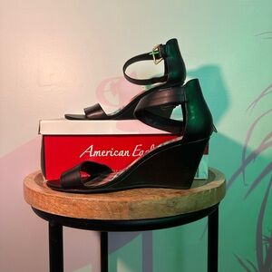 American Eagle Black Wedge Sandals